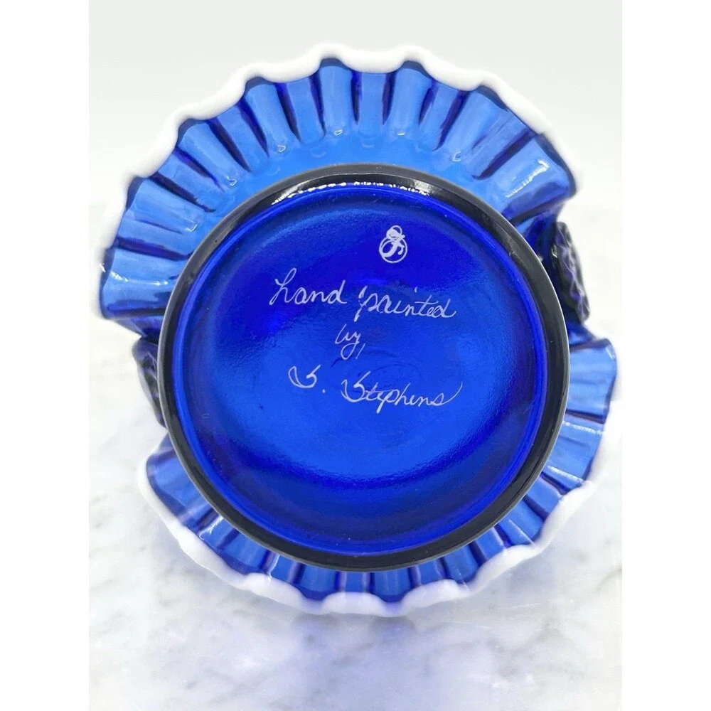 Fenton Hand Painted Cobalt Blue Basket Hand Painted Special Collection